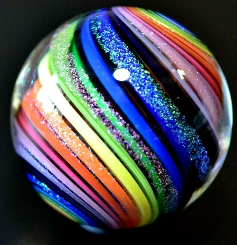 EDDIE SEESE GLASS MARBLE/2.00″-RAINBOW DICHROIC SPLENDOR-GREEN LUTZ,VIOLET,YLW+