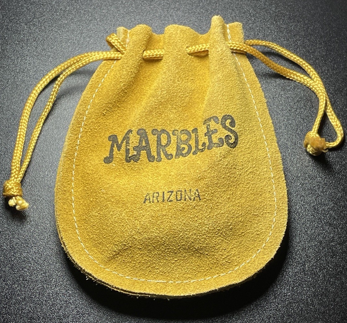 Vintage Arizona Marble Set in Suede Drawstring Pouch – 6 Swirl Marbles