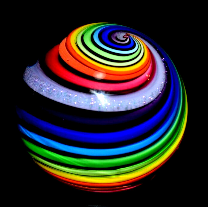 EDDIE SEESE GLASS MARBLE/1.390″-DICHROIC ICE CREAM-LIGHT LAVENDER,ORANGE,TURQ, +