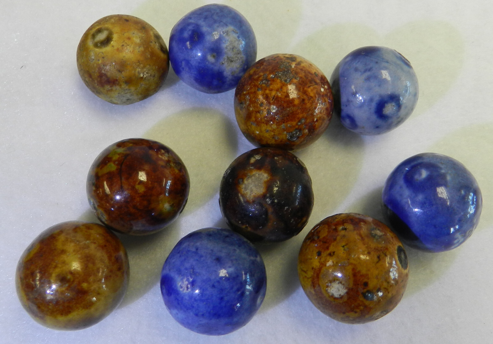 #17512m .84 to .92 Inches Vintage Group of 10 German Handmade Bennington Marbles