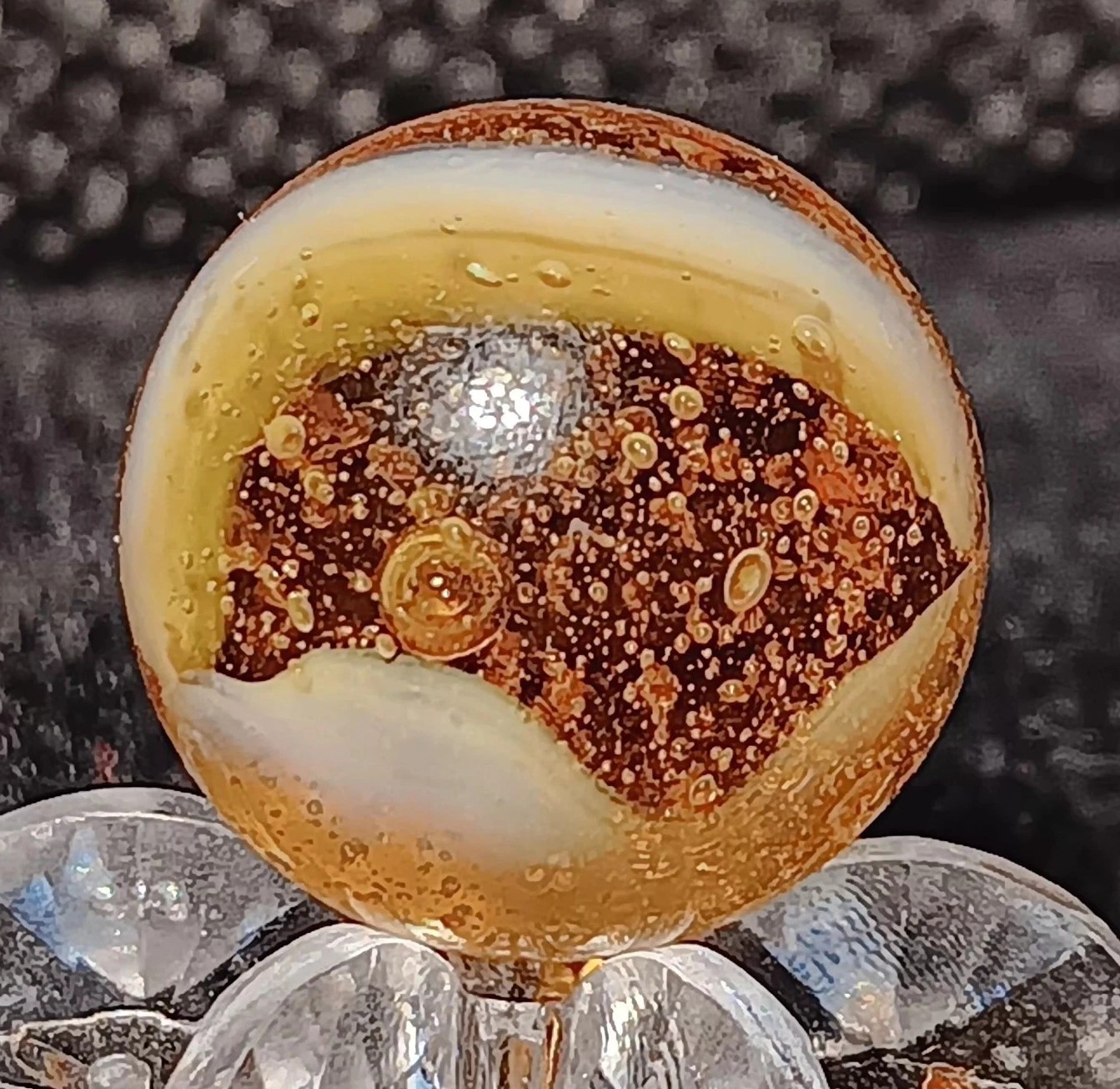Peltier Glass Transparent Rainbo Marble. 5/8 Mint. Beautiful Bubbly Example..
