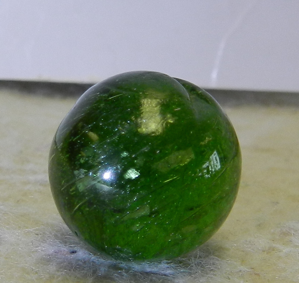 #17807m Vintage German Handmade Green Glass Mica Marble .62 Inches