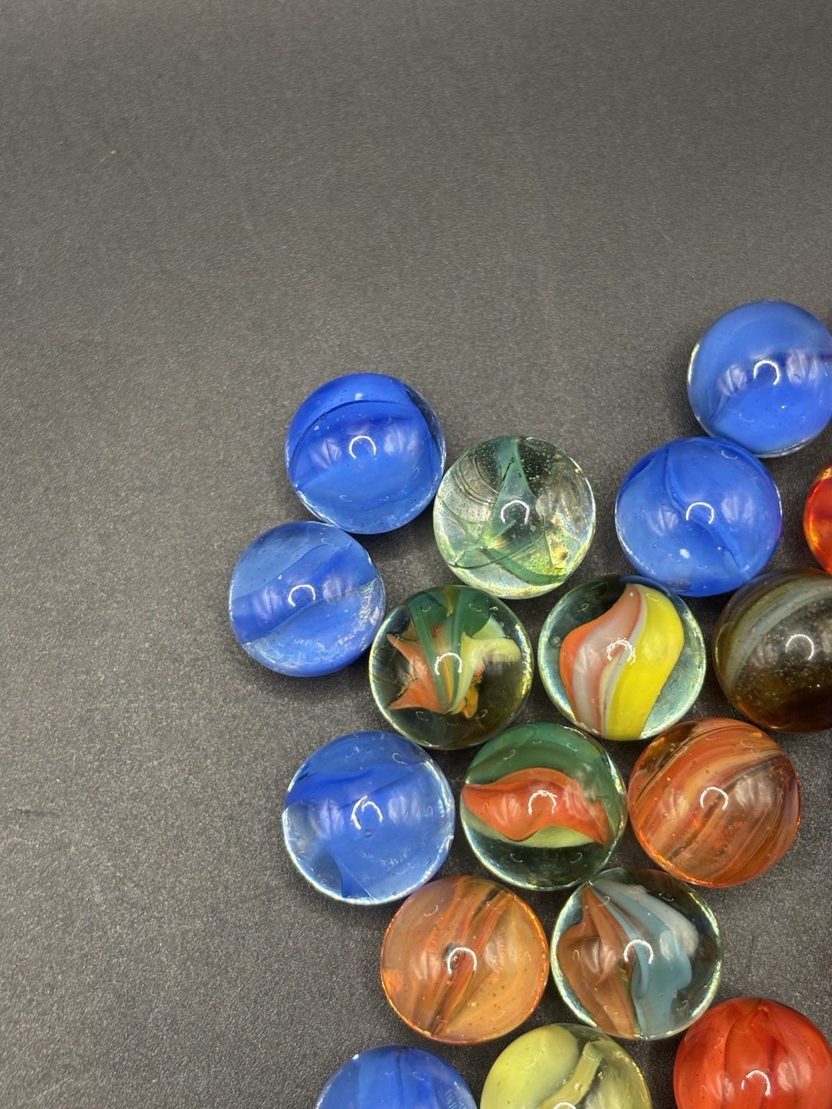 Lot of 25 Vintage Cat Eye Glass Marbles Mixed Colors Blue Orange Green Yellow