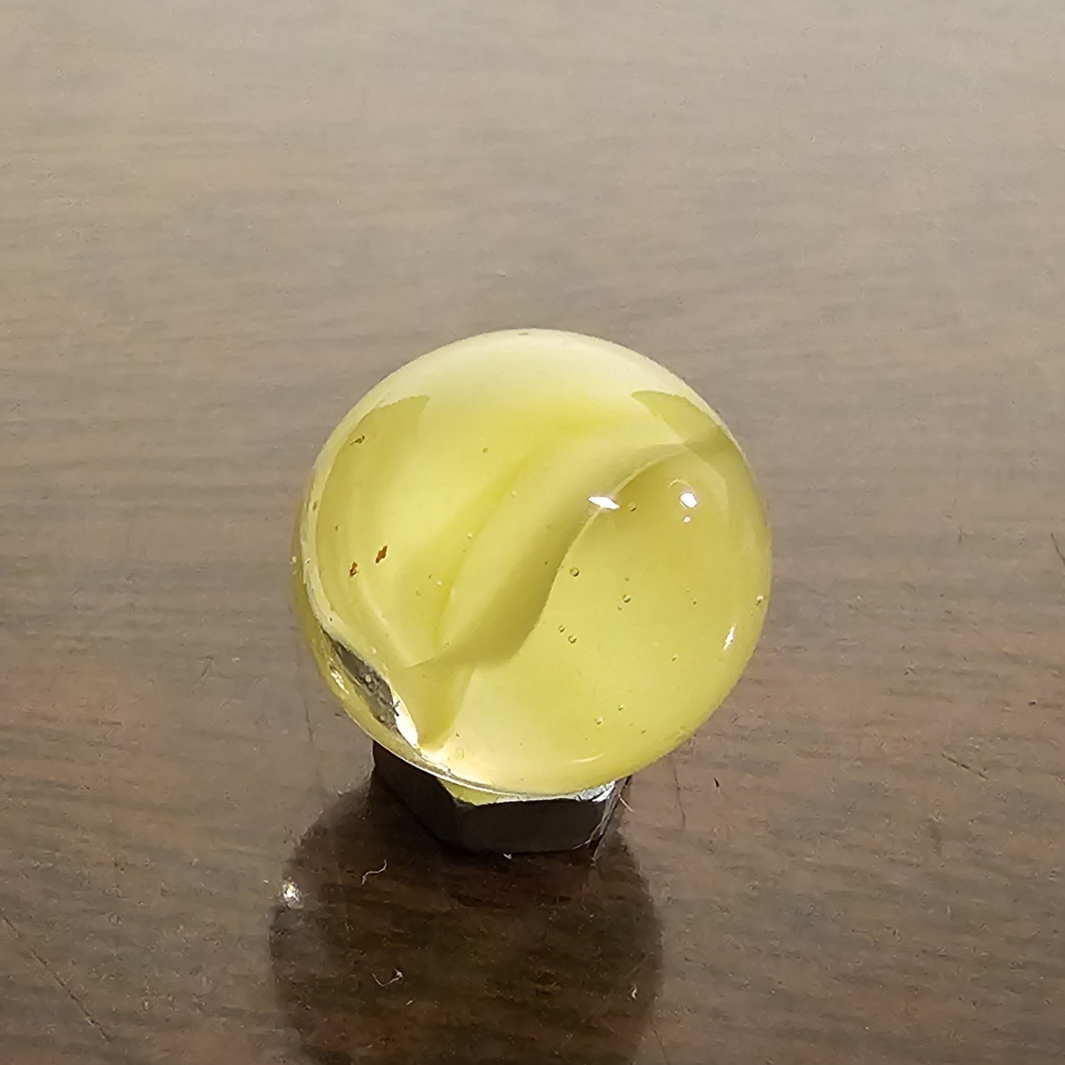 Vintage C. E. Bogard Yellow Hybrid Cats Eye Cadmium Glow In Clear 0.593 Marble