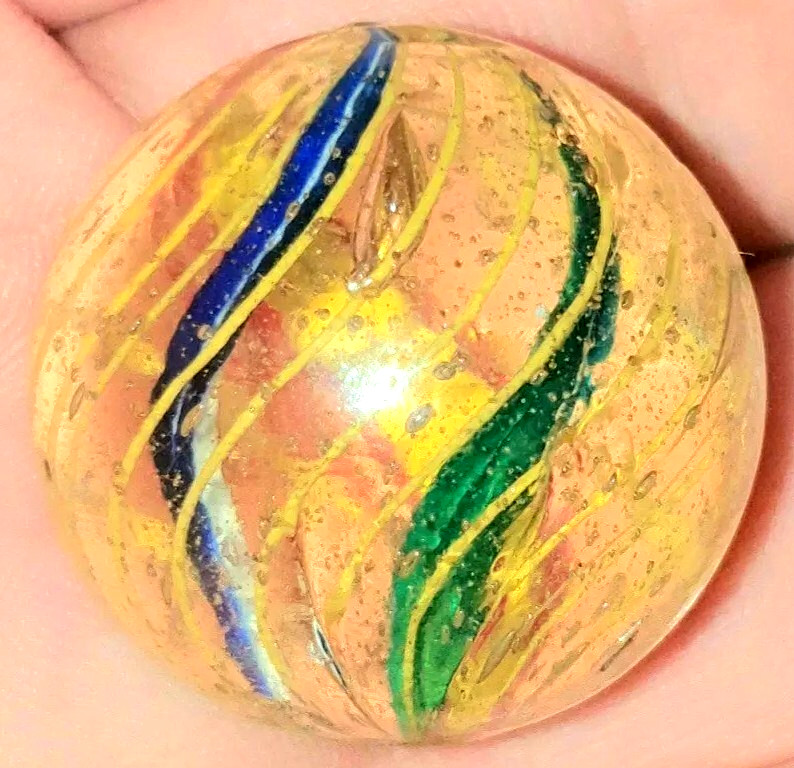 1 & 1/32″+ Precision Caged Divided Core German Handmade Antique Marbles MINT
