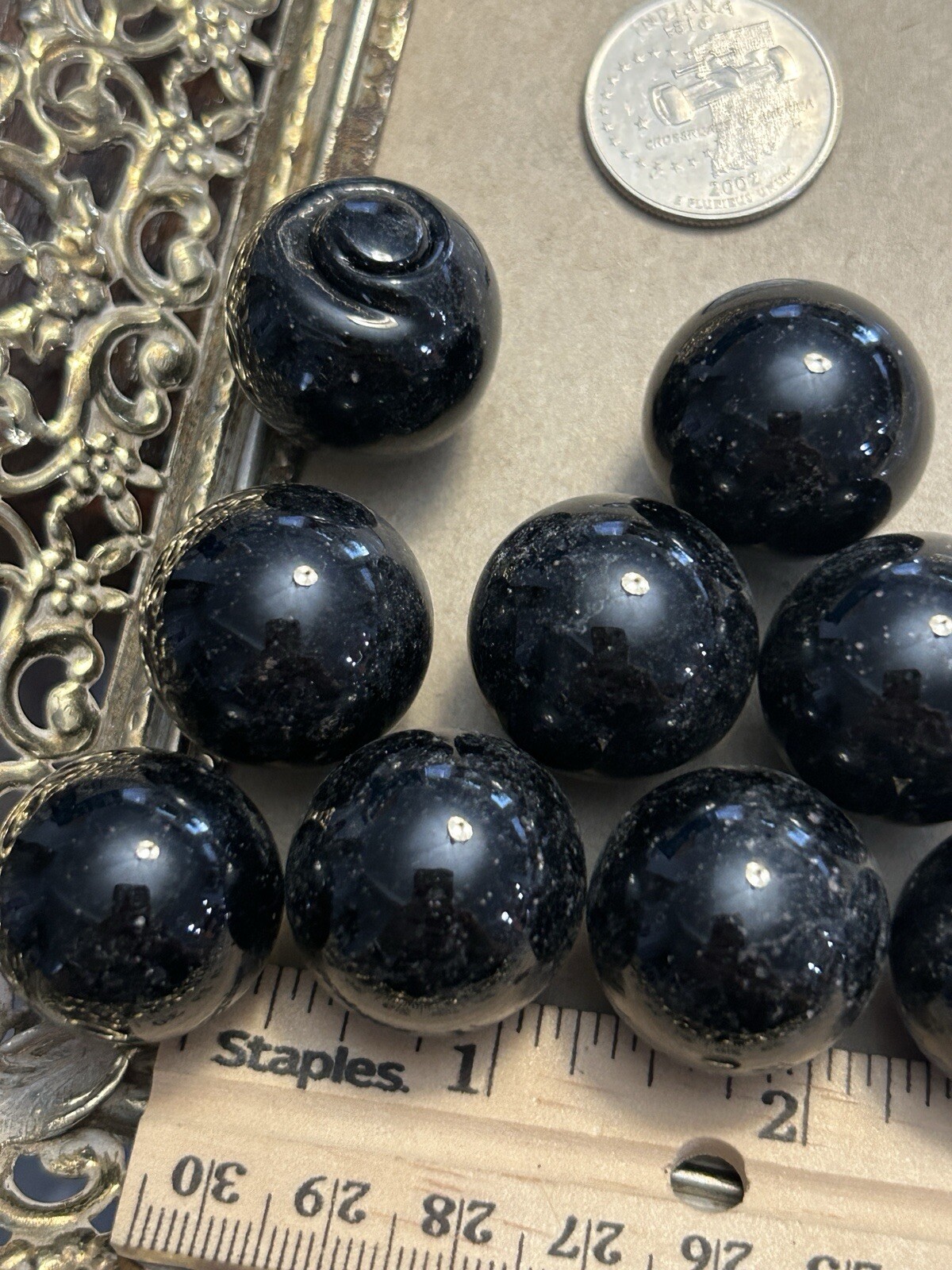 Vintage Marbles 10 Unique Black With White Specks Shooter Lot 130