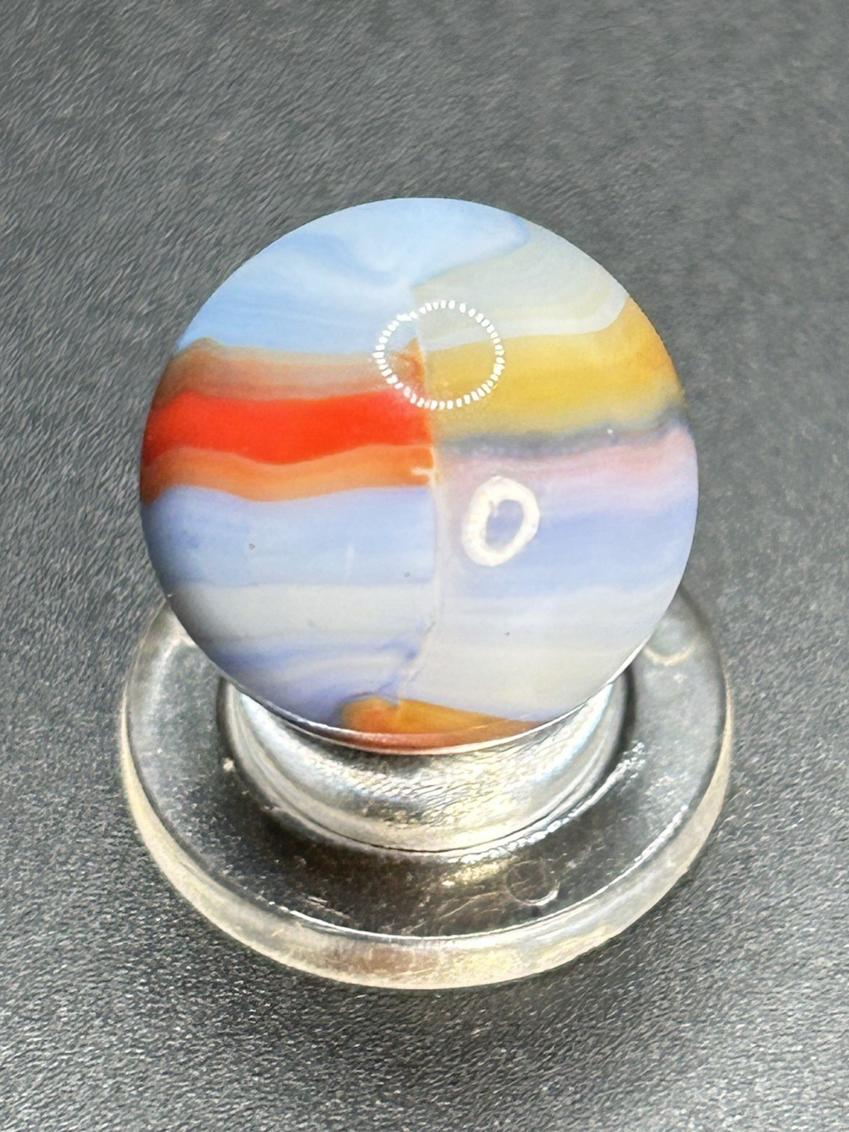 Vintage Marble King Blended St. Mary’s Robin Egg Marble w/Pink 0.629”