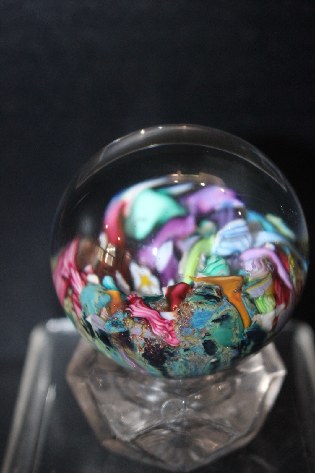 Millefiori “Orbs” by Douglas Sweet marble 1990s 52mm Mint with base