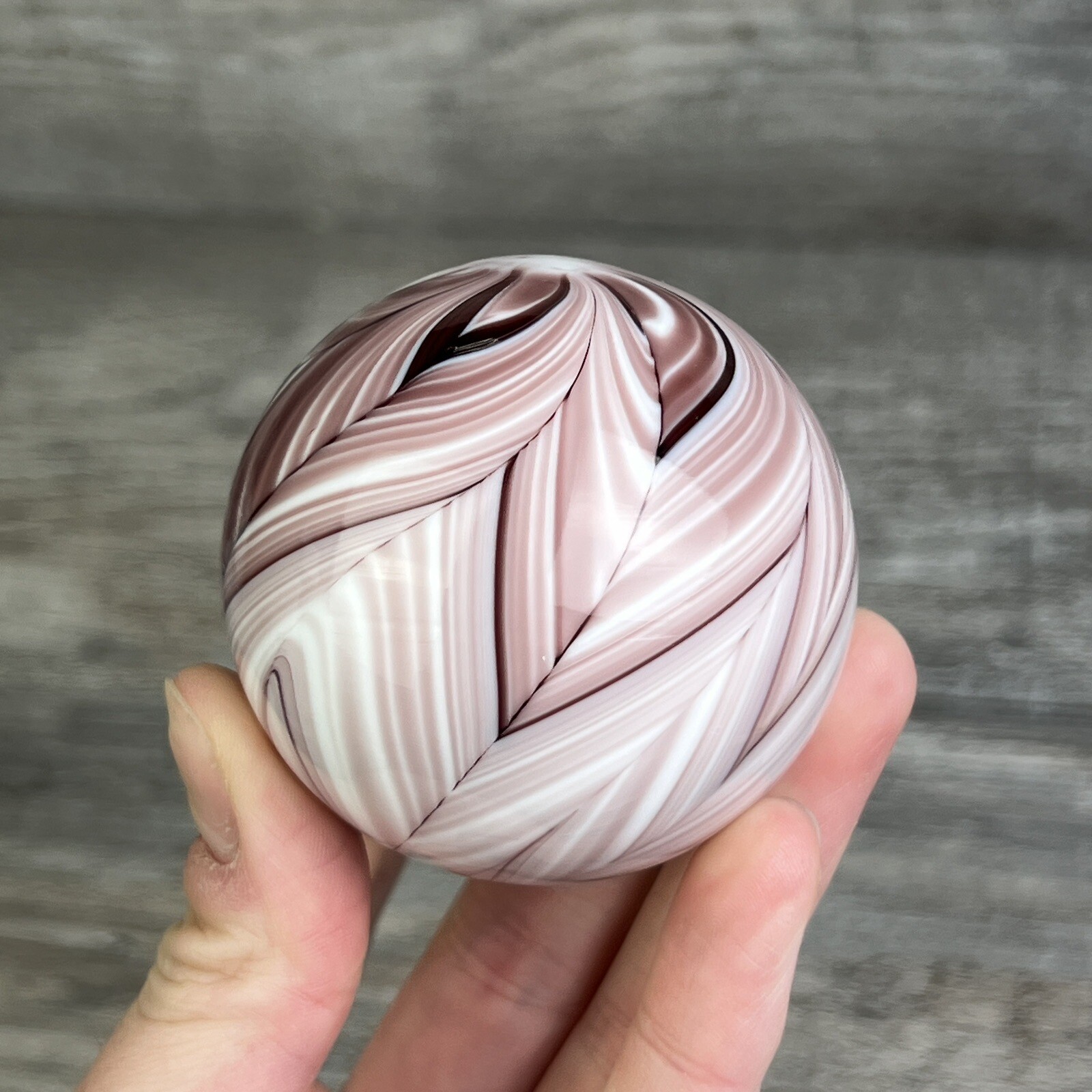 Large Contemporary Art Glass Marble Pink Purple White 2.2” Chevron Design