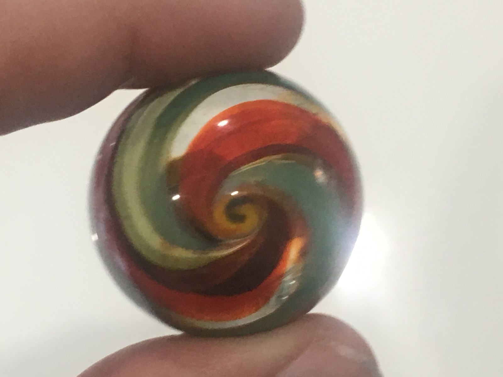 Unknown Age Blown Glass Shooter Marble Green Red Blue Yellow Swirl