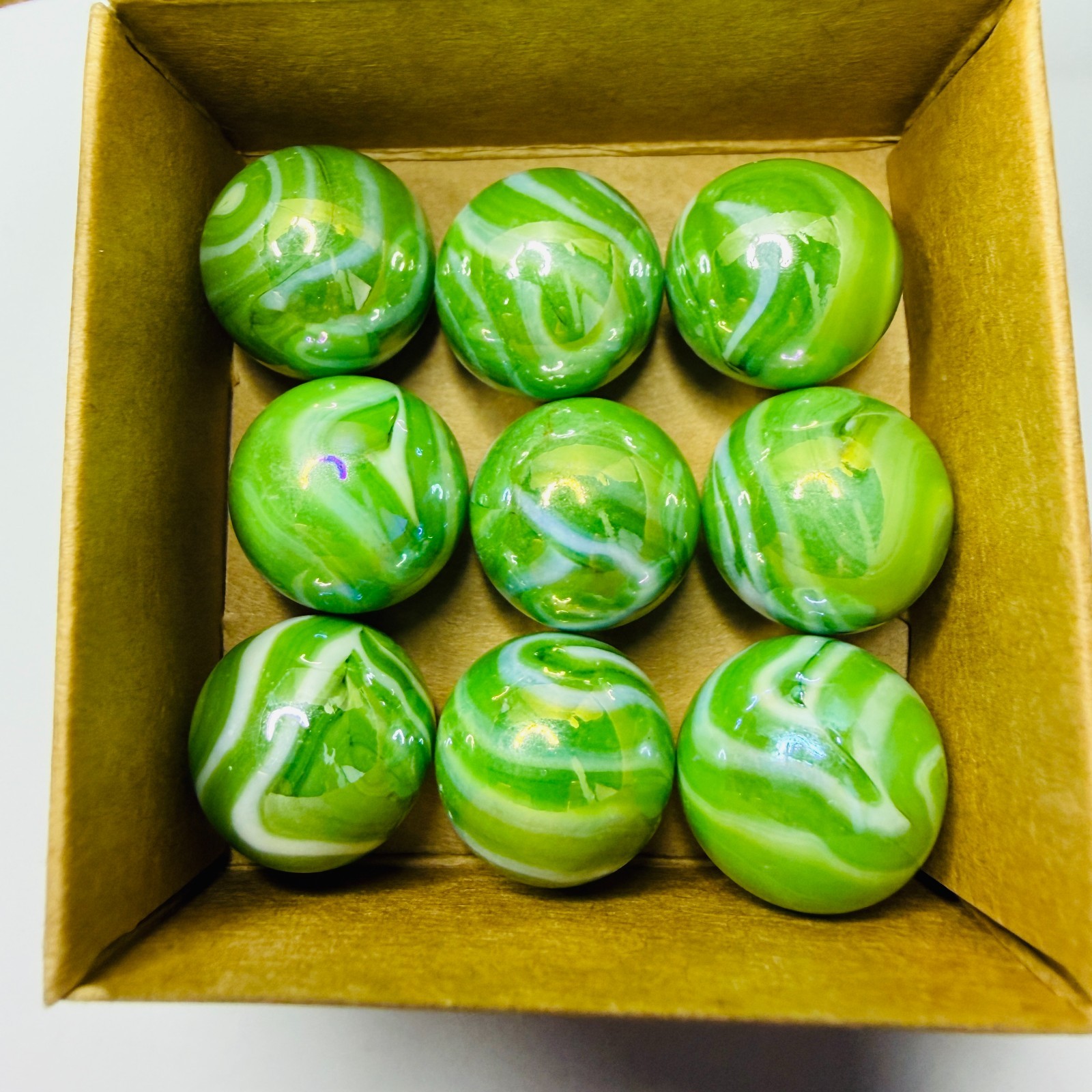 20 Lot Fungus / Moss Marble Collection by Vintage Marbles 16mm 5/8″ Green Swirls