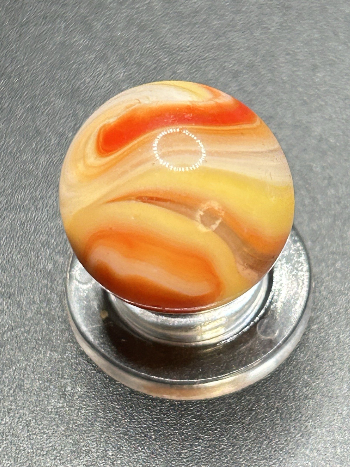 Vintage Akro Hybrid Popeye Marble Red & Yellow Orange 0.669”