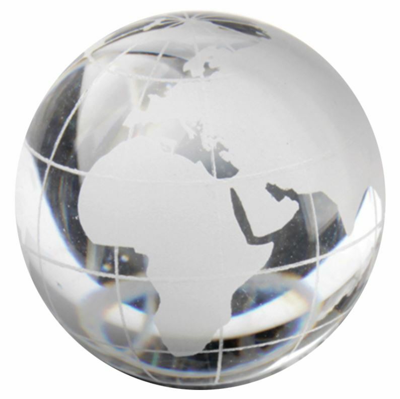 60mm Crystal World Map Earth Globe Marble 2.3″ w/Glass Stand Etched Orb Sphere