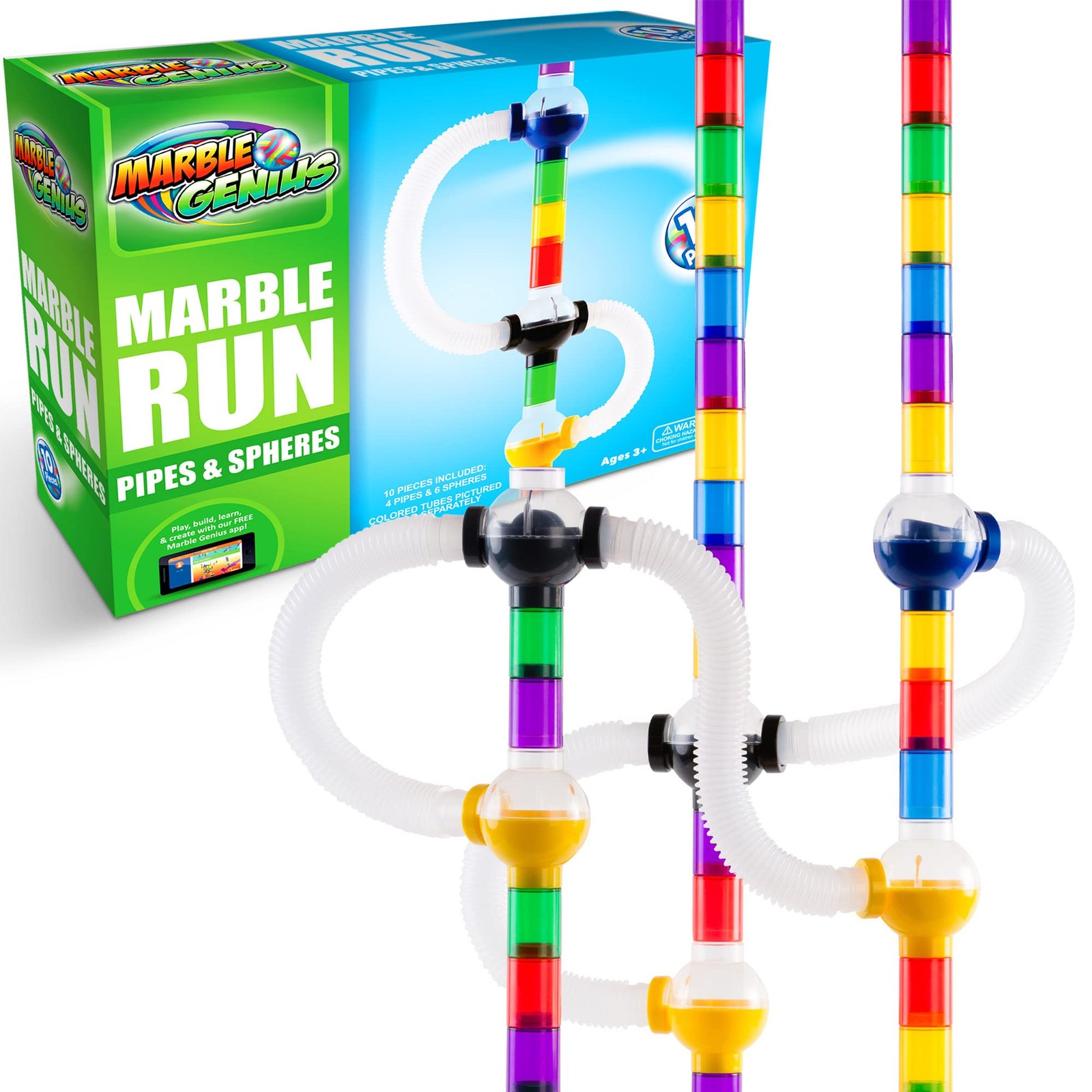 Marble Genius Run Pipe & Sphere Accessory Add-on Set – 10, Multicolor