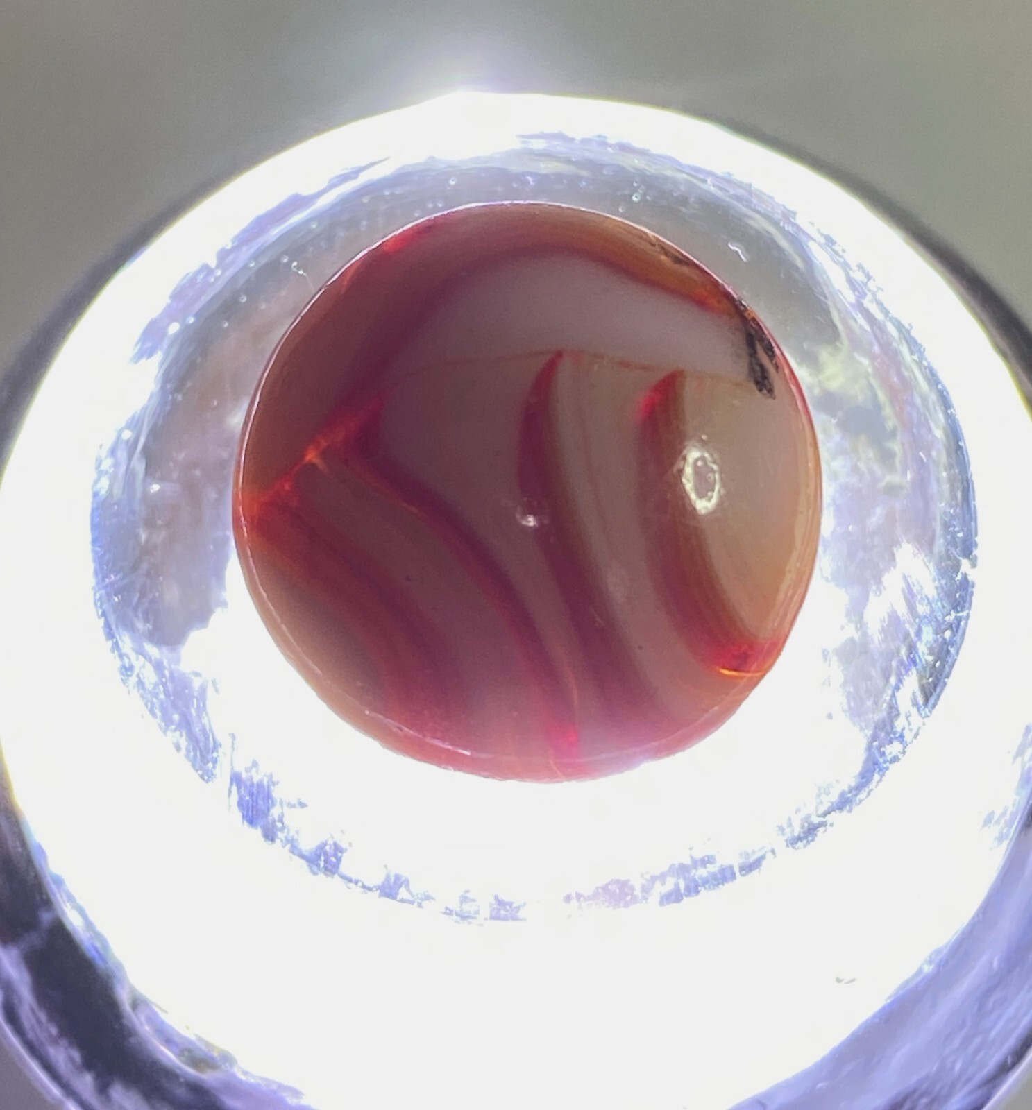 DUG CUT LINE ! CAC OR CHAMPION 0.63 AGATE ORANGE SWIRL FLAMES NM MD19