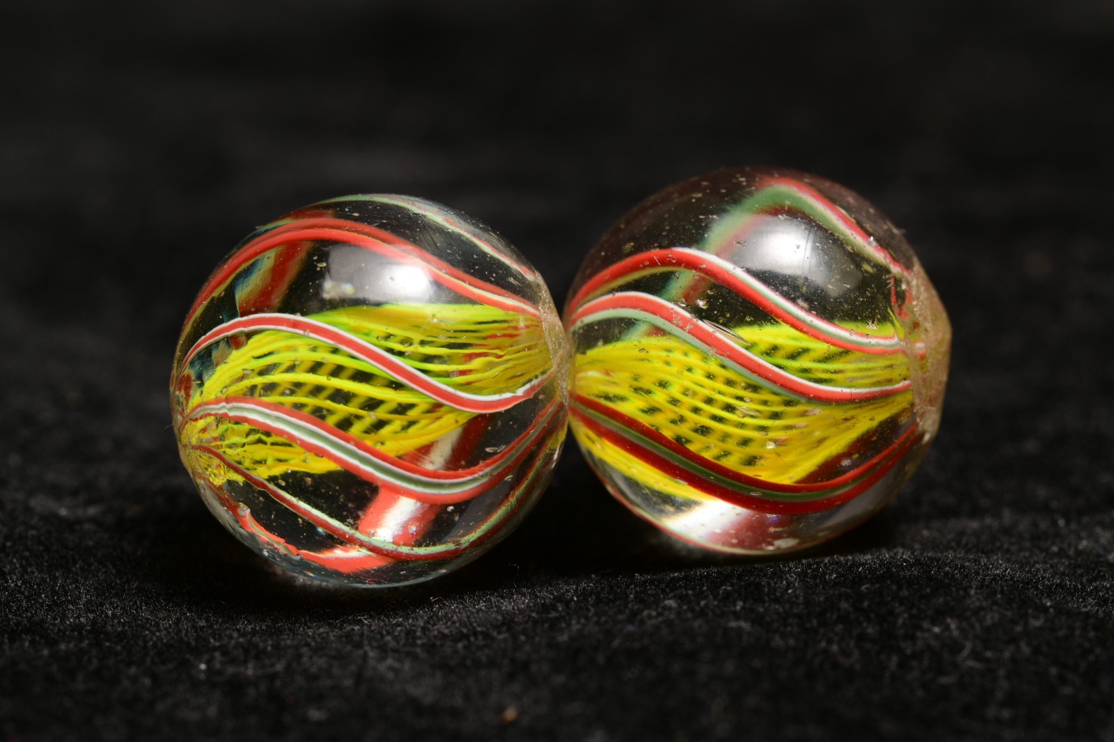 Same Cane Pair Latticino German Handmade Antique Marbles 20mm 25/32”