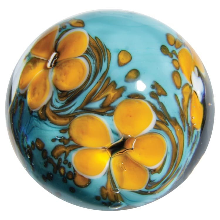 22mm COSMOS Orange/Turquoise Blue flower Handmade art glass Marble 7/8″ SHOOTER
