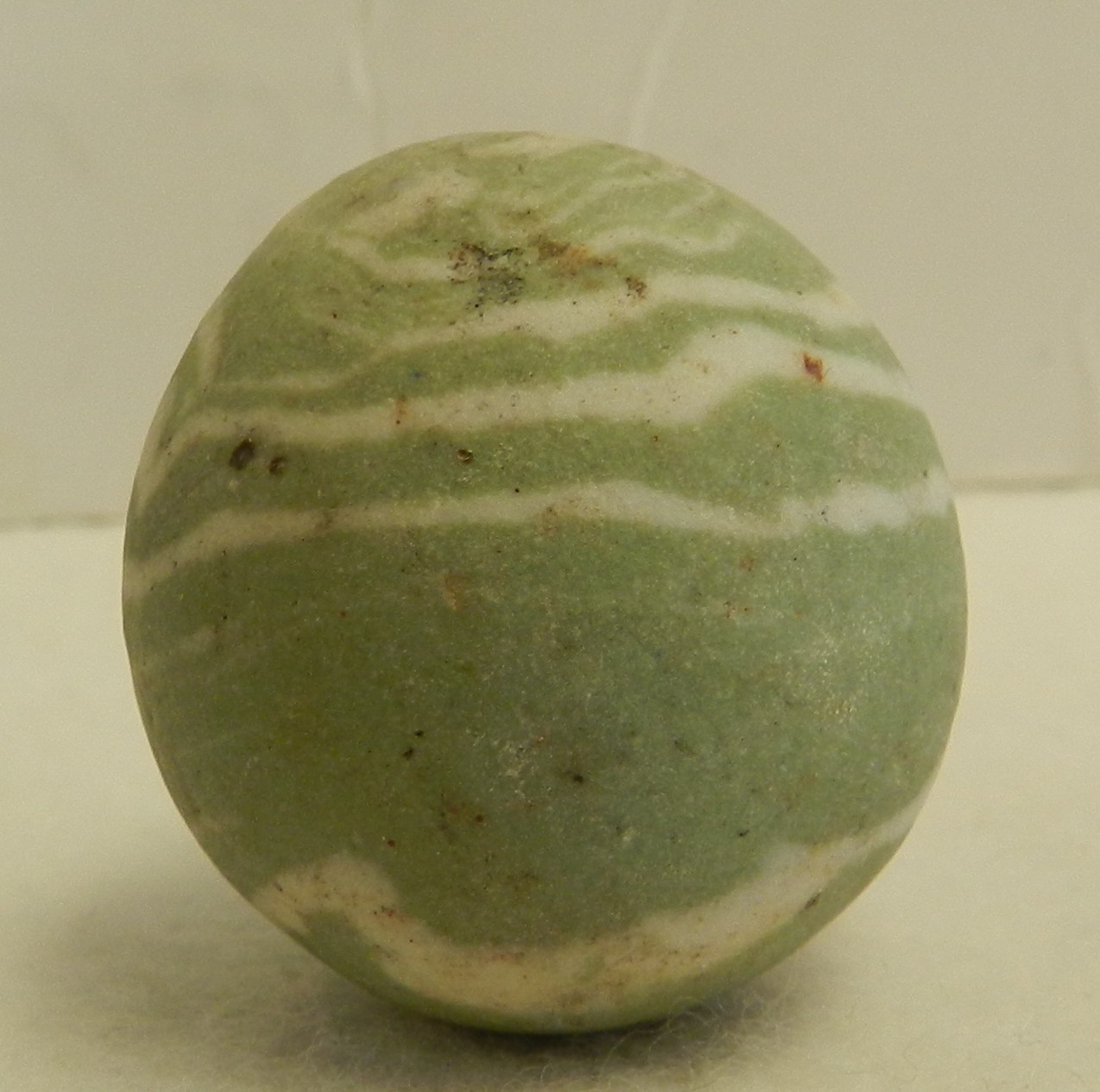 #20304m Vintage Error Out of Round Lined Crockery Shooter Marble 1.20 Inches
