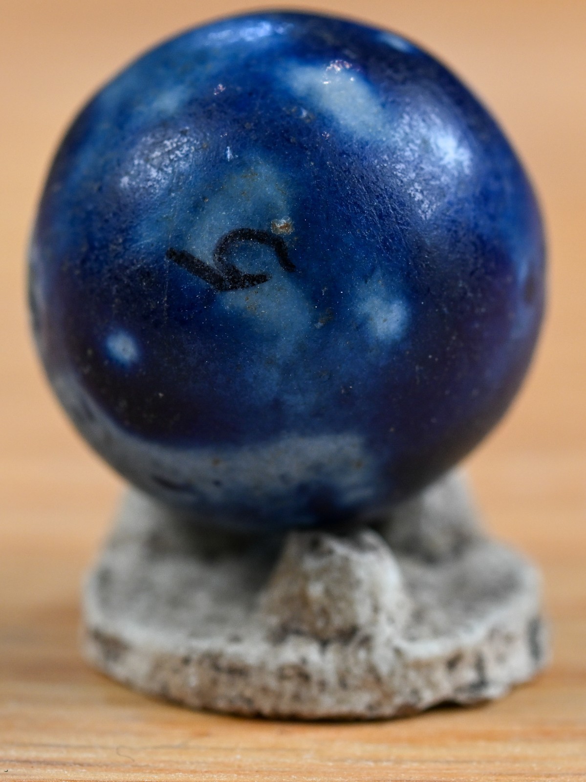 Blue Handmade Bennington Marble & Old German Firing Stand, 0.82 inch, Mint S1708