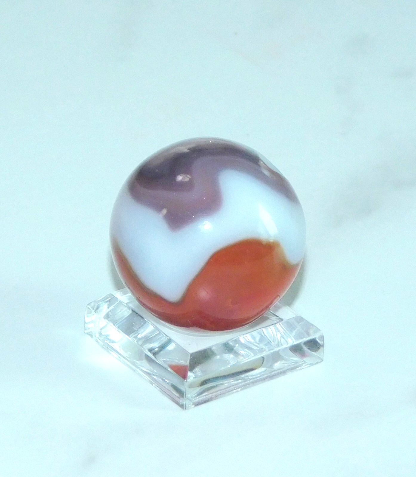 Vintage Marble Shooter Red Purple White Opaque Corkscrew Pontil 0.99″ #0-132