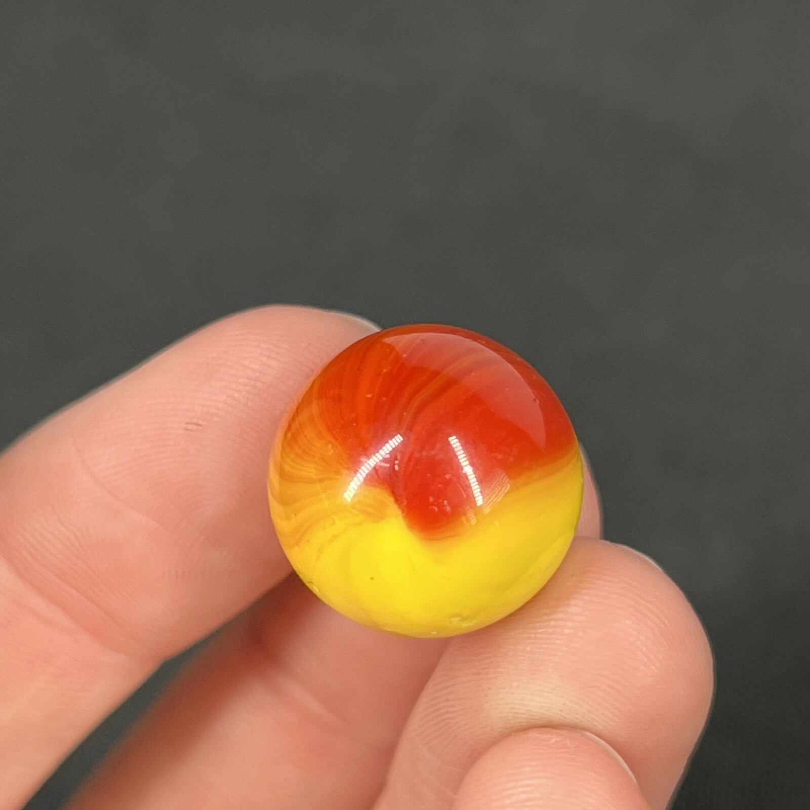 Vintage Akro Agate Peltier Christensen Swirl Glass Marble .6” Sunset Yellow