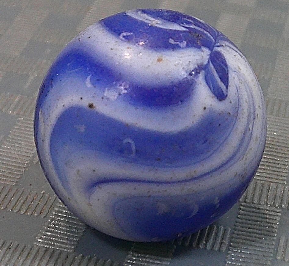 Vintage 1940s Blue White Agate Marble Banger Shooter Boulder Bonker Masher
