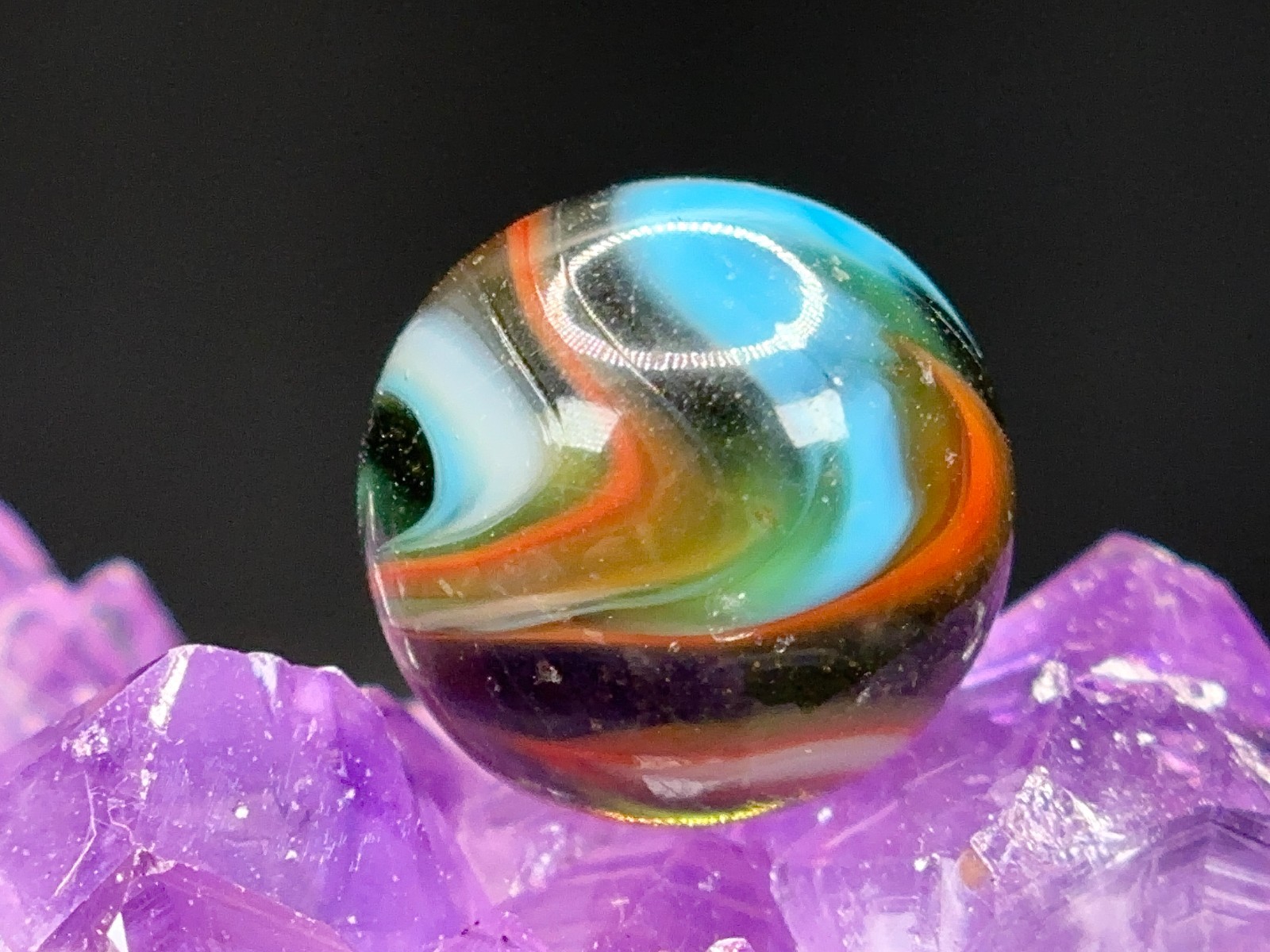 KILLER Vintage Peltier Glass MCS Swirl Marble – Stunning Pattern & Colors – .62″