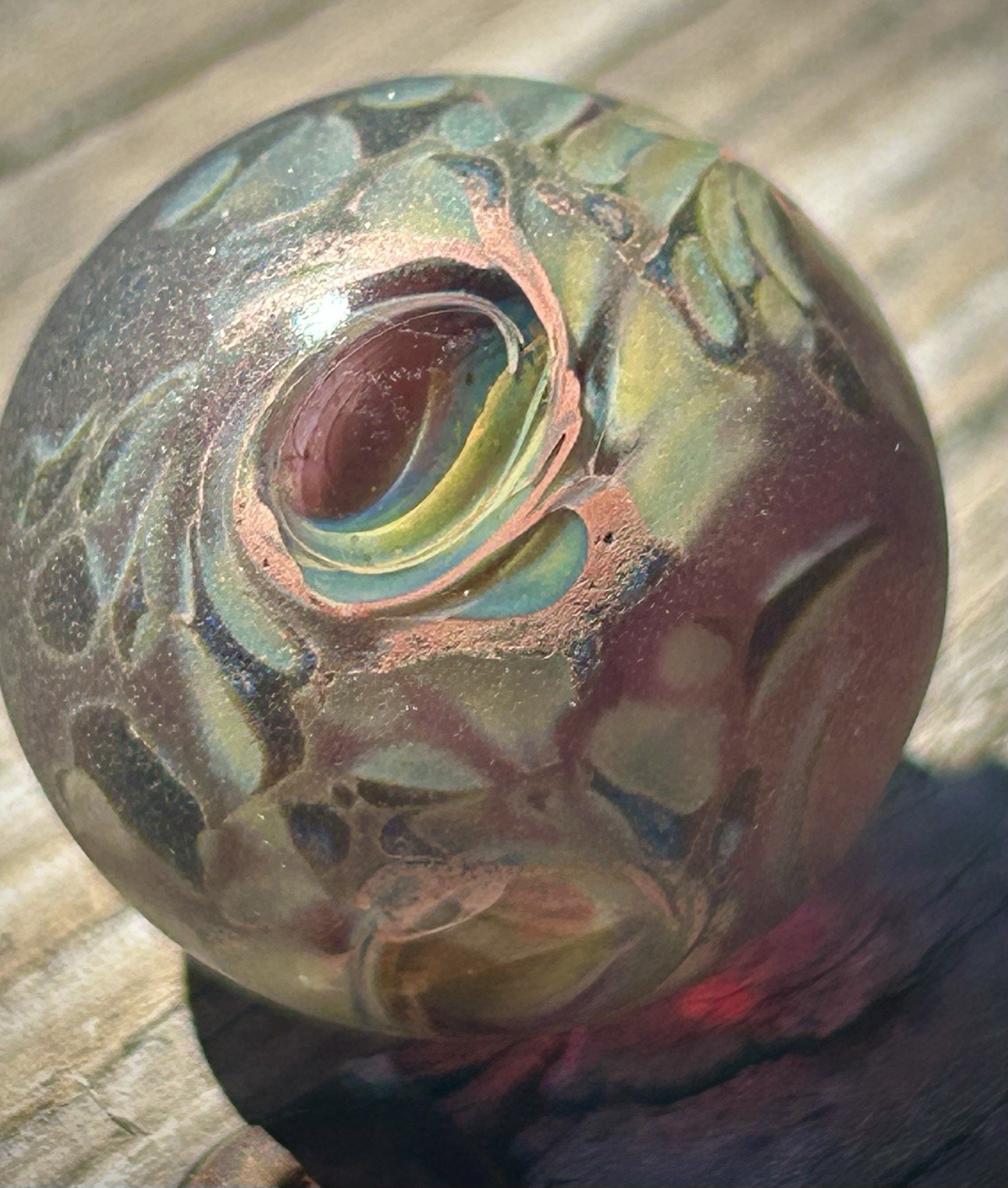 Hand Blown Sand Blasted Frosted Marble Boro Glass Art portal windows planet