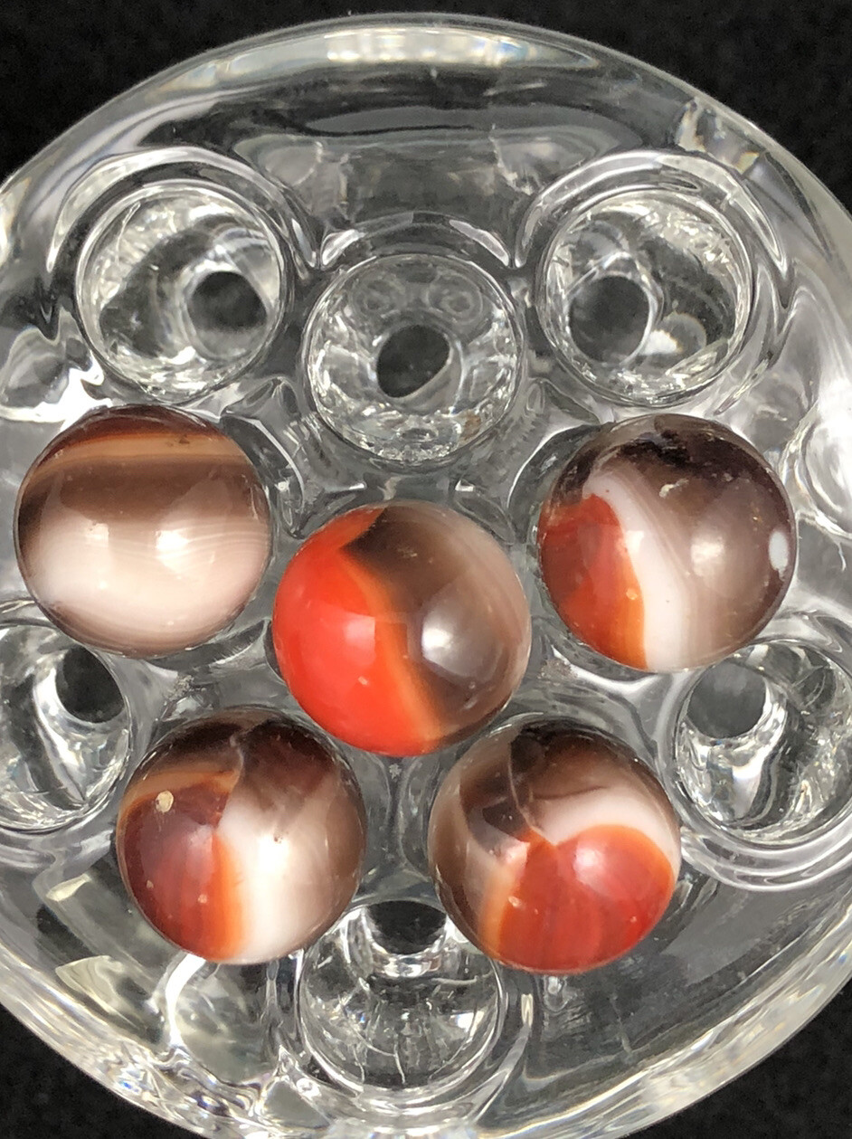 VINTAGE MARBLES RED WHITE BROWN Lot Of 5 PLAYING