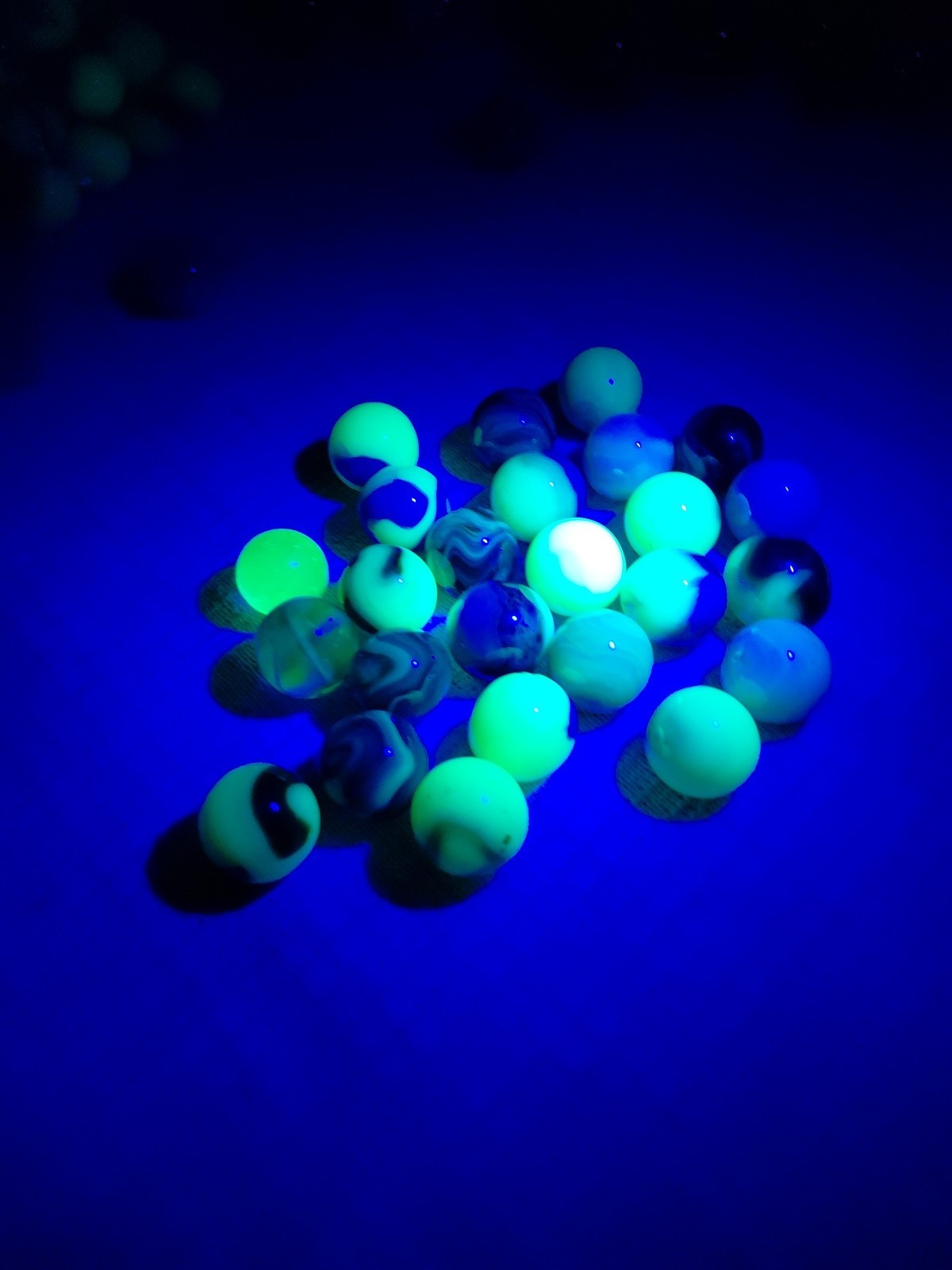 UV JABO 5/8 Uranium Vaseline Fluores. Used Vintage Glass Marbles Lot Of 23