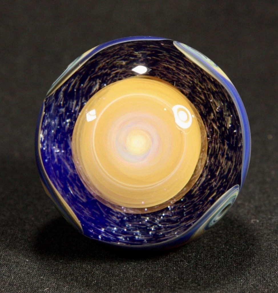 Juba Glass Handmade Marble 1.65″ Boro Lampwork Art 24K Gold and Silver Fume