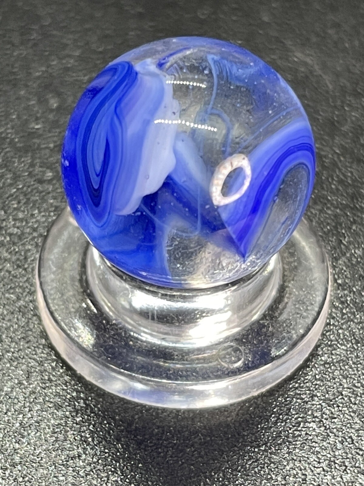 Blue Clear Base Snake Style Swirl Wirepull Alley Or Other Vintage Marbles 0.591”