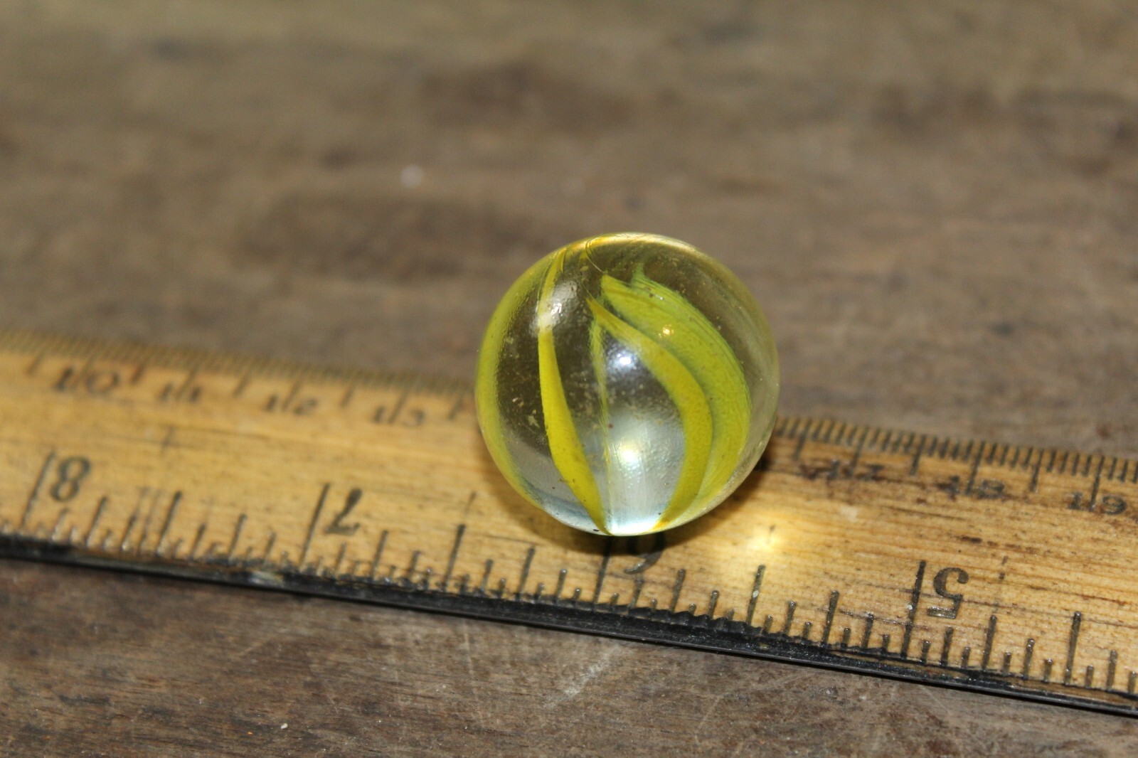 Antique Machine Made Shooter Marble Clear Caged Yellow Strands