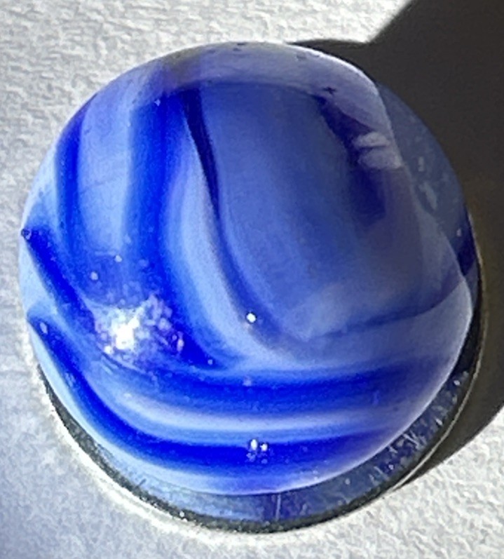 Vintage Akro Agate Peltier Art Blue Flames Swirl Glass Marble .61” White 16mm