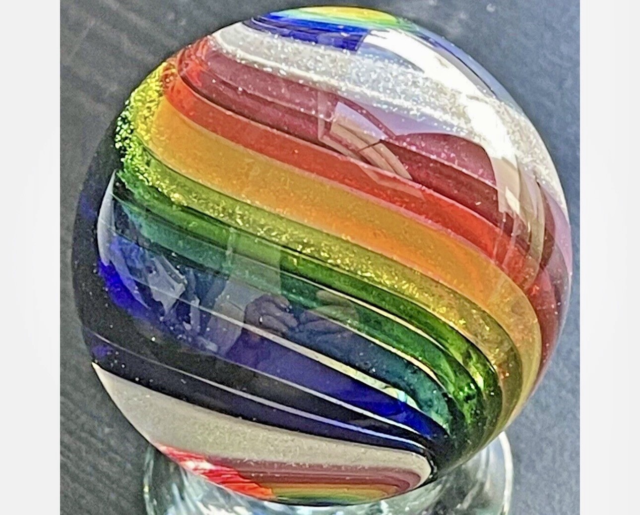 EDDIE SEESE MARBLE HANDMADE ART YELLOW CORE DICHROIC DOUBLE TWIST 1.76″ FES 16