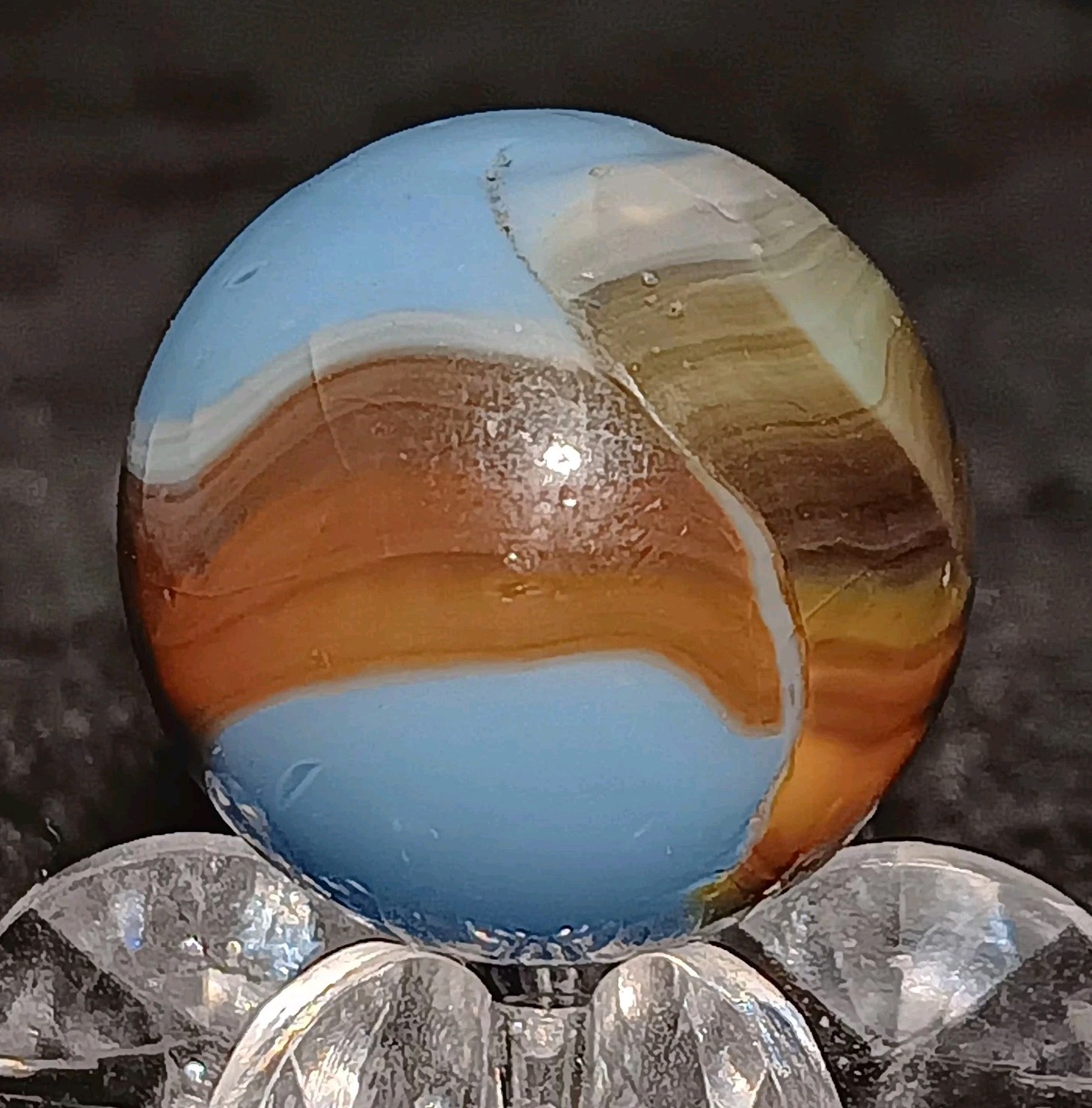 Vintage Kokomo Opalescent Glass Rainbo Marble. 68″ Mint(-). Uv Active. VHTF Wow