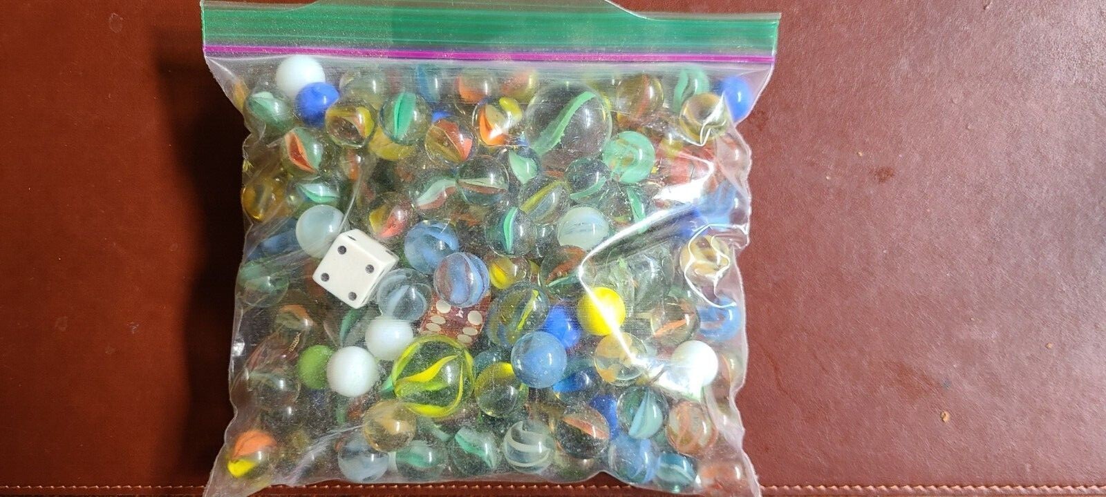 Vintage Marble bag & marbles (200+) + dice