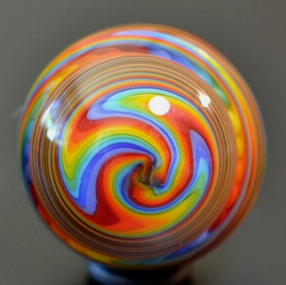 JAY SLACK GLASS MARBLE/1.417″-TRIPLE REVERSE RAINBOW-CRAZY TIGHT-LIME,TURQ,GRN