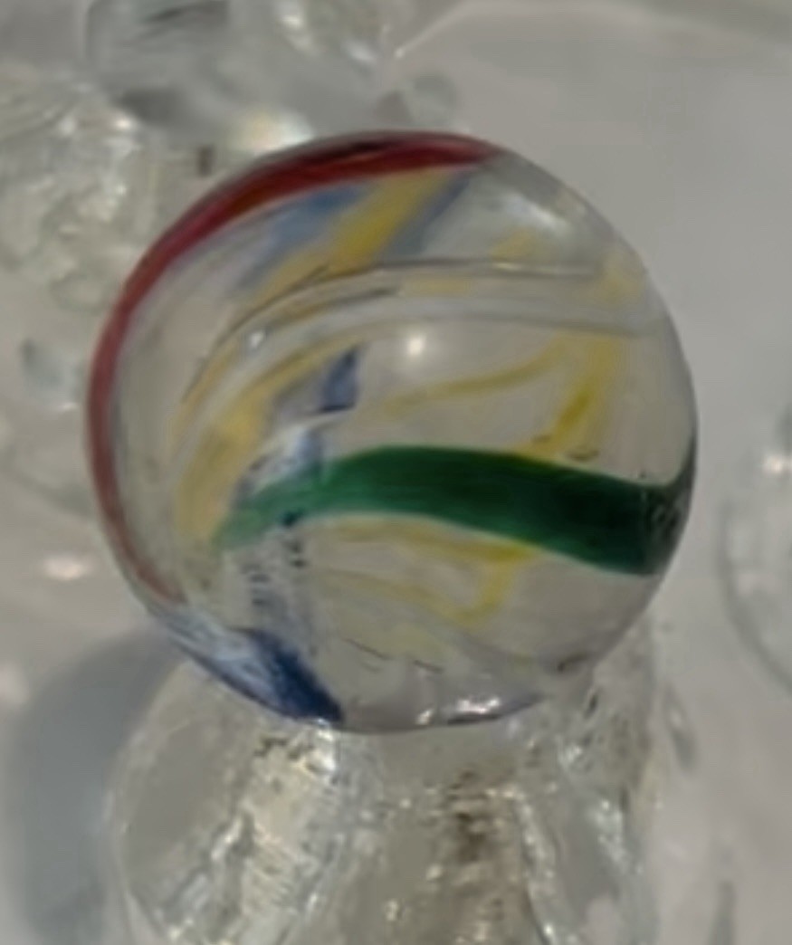 1900’s GERMAN YELLOW CORE LATTICINO PEE WEE DOUBLE PONTIL MARBLE w/COLOR RIBBON