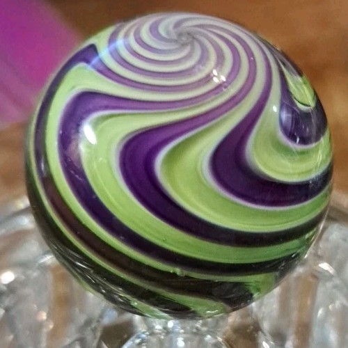 EDDIE SEESE Signed (FES) Handmade Glass Marble 1.25″-Lime Green/Purple