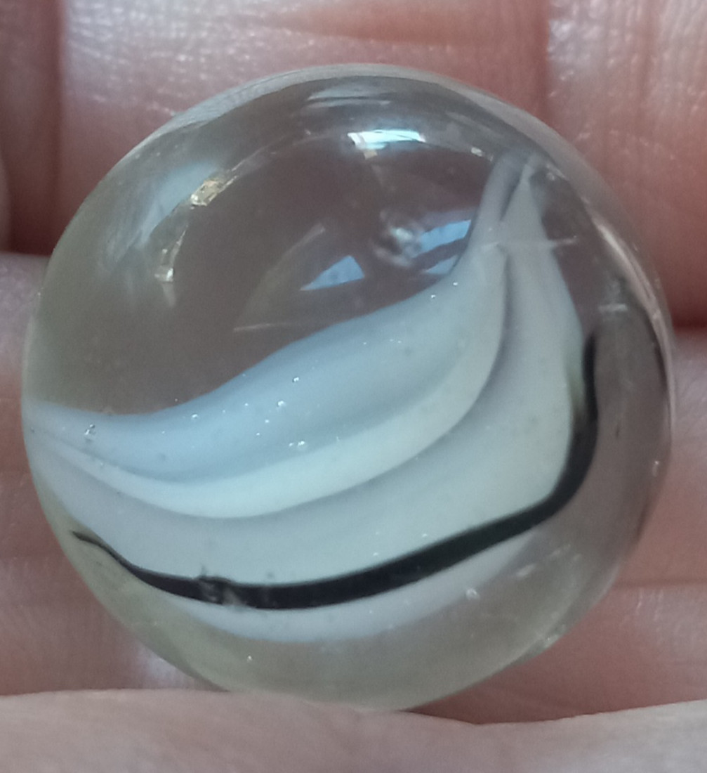 Gorgeous Vintage White Banana Cat’s Eye Marble with Black Stripe Peltier?
