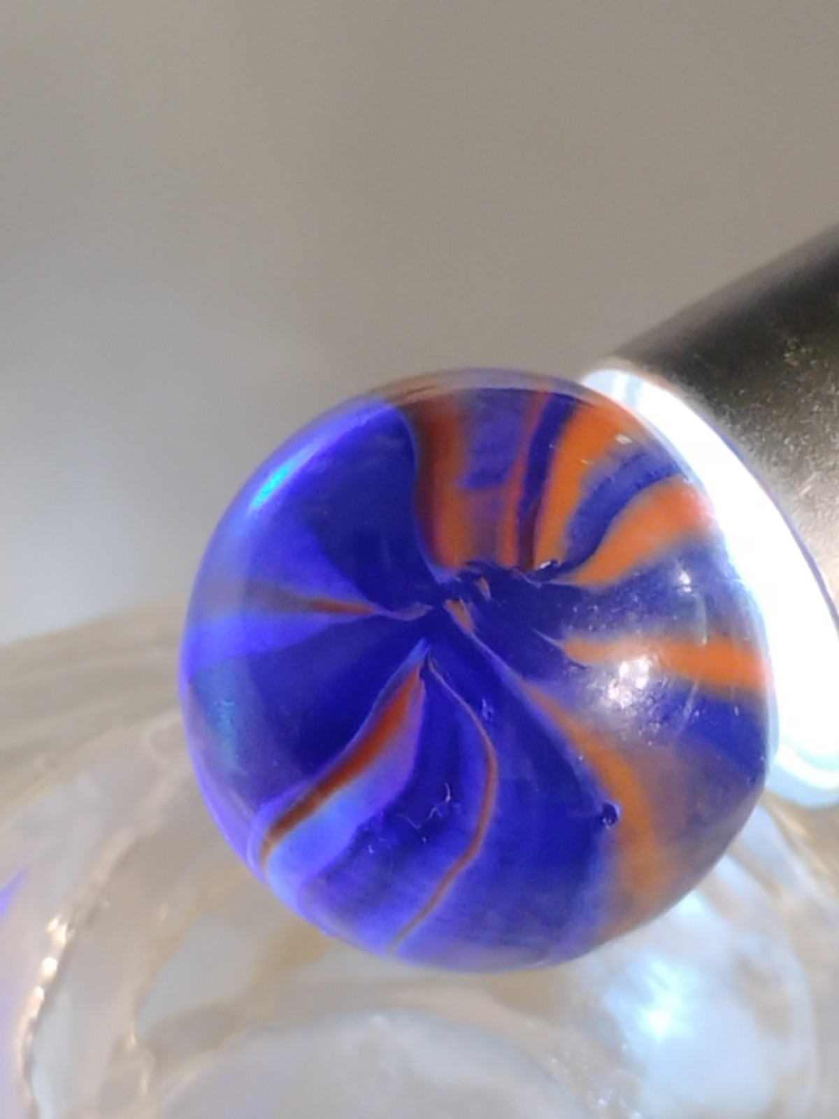 Vintage Vitro Alley Agate Asian Bomber Blue Orange 8 Vien Translucent Marble ?