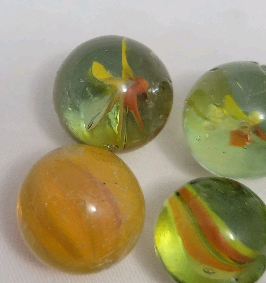Vintage Cat Eye 6 Vein Yellow And Orange Marbles Mixed 5/8 Diam. Lot 6