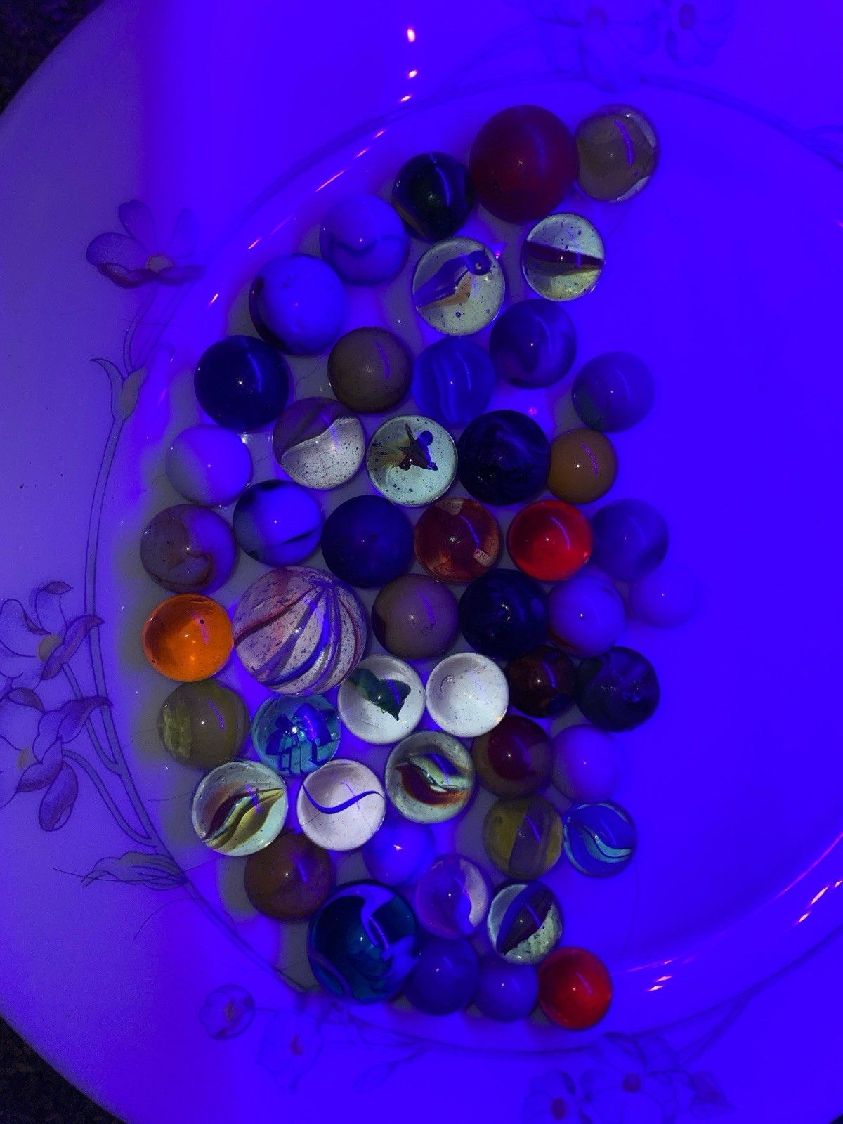 Vintage Estate Marbles Lot of 50 – Big Shooter, Catseyes & UV Glow Group 3