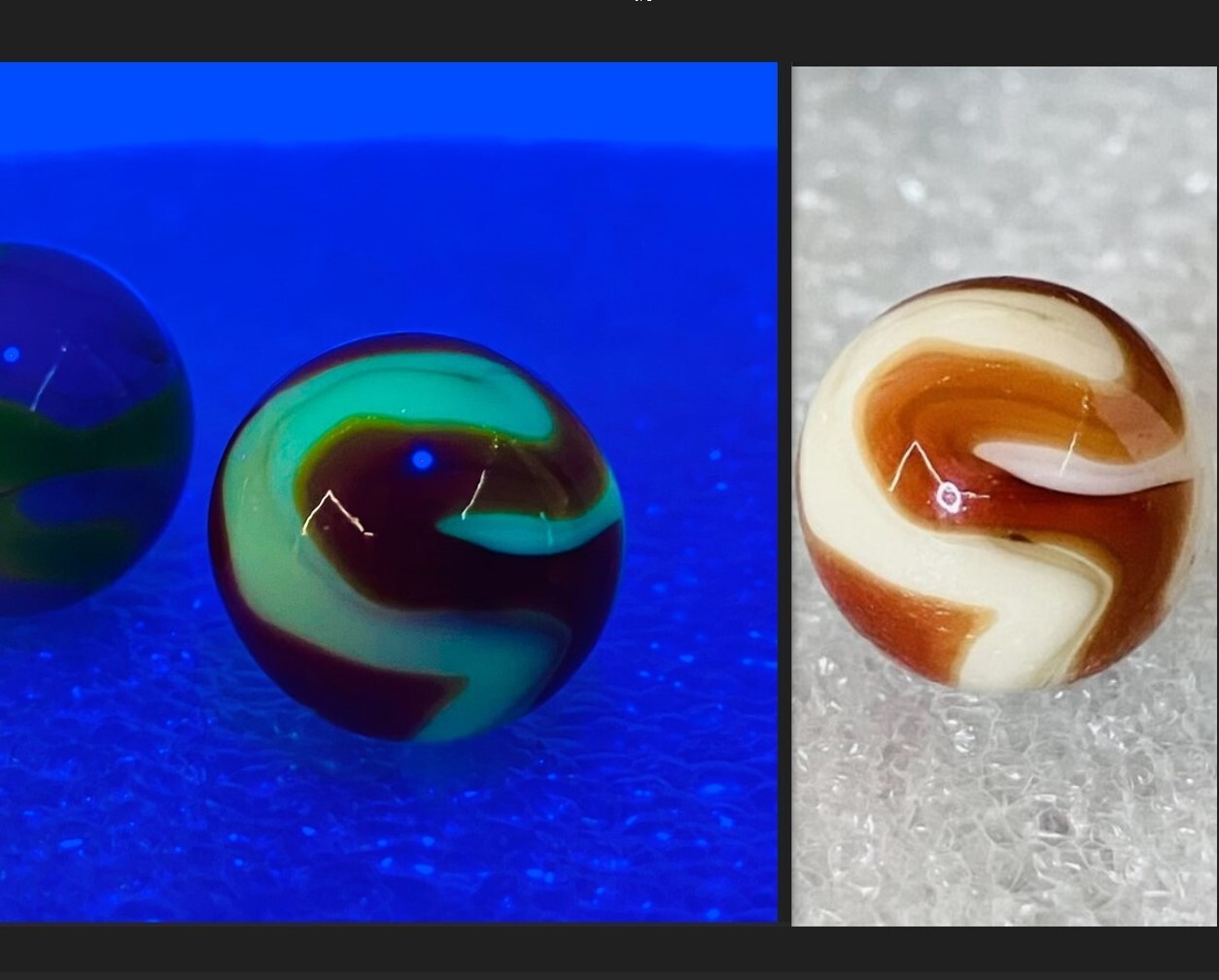UV Active Ravenswood “R” Swirl Marble .60″ NM Wet Red / Blood On White Red Raven
