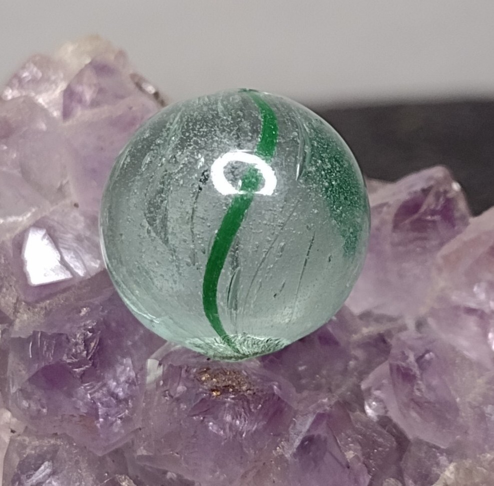 WOW Clear Base Green Banded Transparent EOD Swirl Antique German Marbles .60″ NM