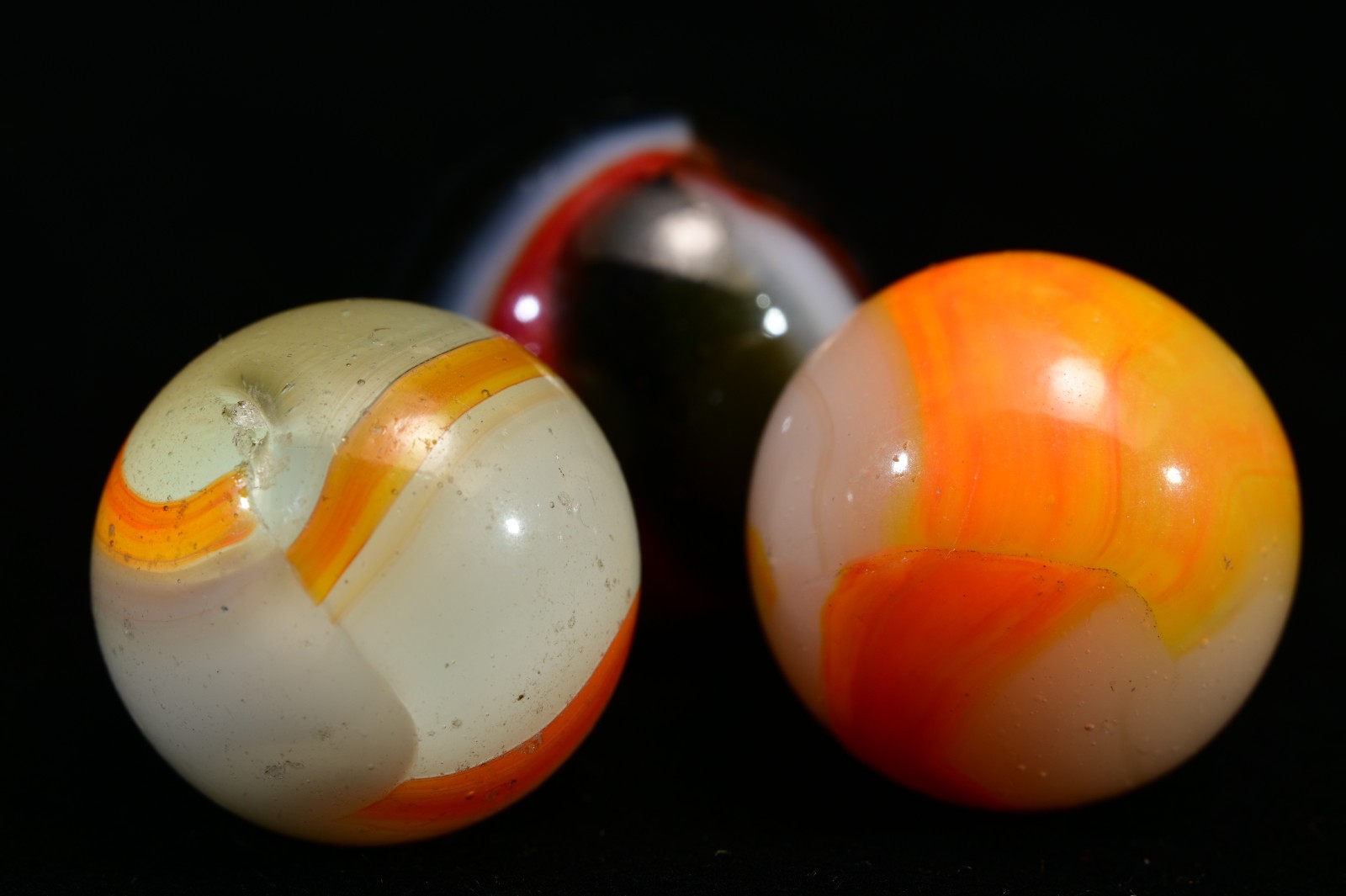 3 Vintage Peltier Rainbo Marbles Funky Colours Classic Styles, Multi-Mix 19/32”