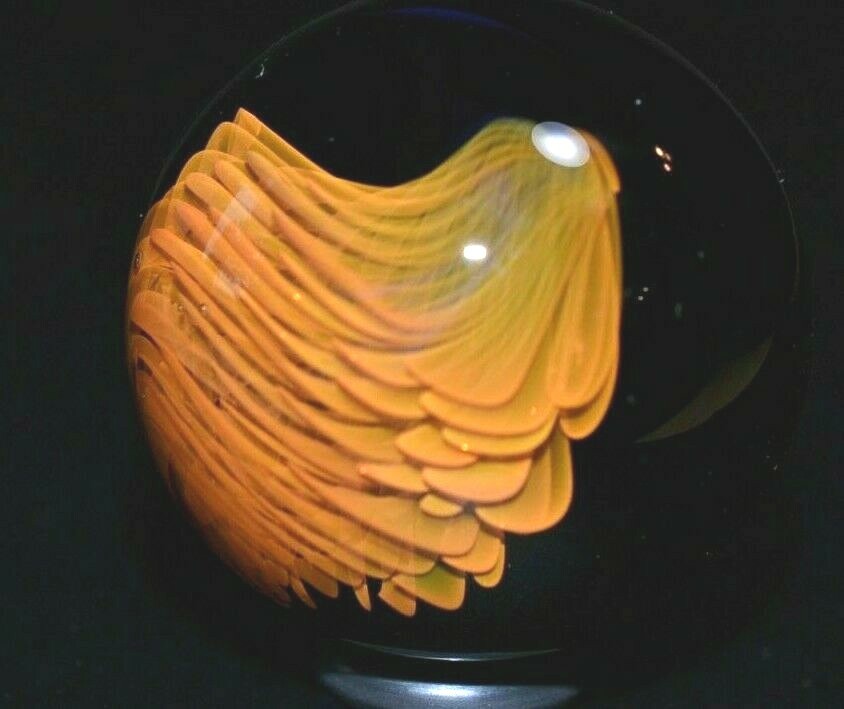 THORGERSON GLASS MARBLE/1.490″-ABSTRACT THINKING-AMBER,RUST, & APRICOT COLORS