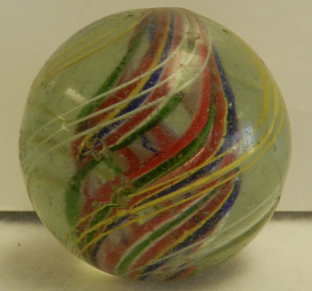 #20712m Huge 1.78 Inches Vintage German Handmade Divided Ribbon Swirl Marble