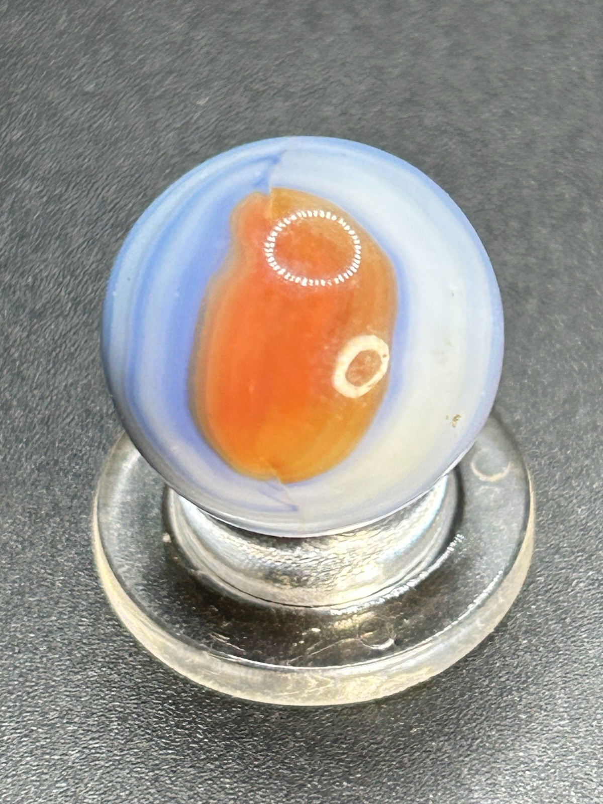 Vintage Marble King Blended St. Mary’s Robin Egg Marble w/Pink 0.629”